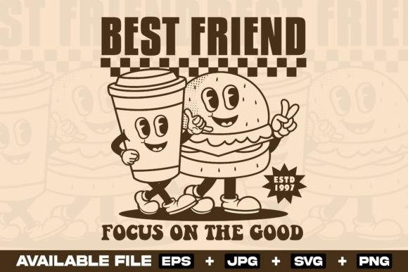 Coffee and Burger: A Retro Cartoon Friendship Design